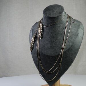 Boho Chic Gold 3-in-1 Layered Feather Necklace - Long multi strand chain